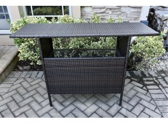 Outdoor Rattan Bar With Convenient Wine Glass Holder And Two Shelves