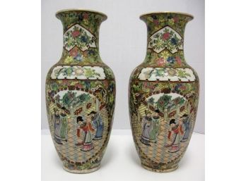 Pair Of Antique Chinese 15' Rose Medallion Vases