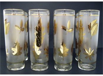 Set Of 8 Vintage Mid Century Libbey 7' Frosted Leaf Glasses