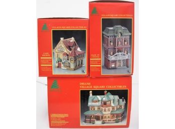 Village Square Collectibles Lot Of 3 Main St Cinema,Christmas Inn,Cafe Shop