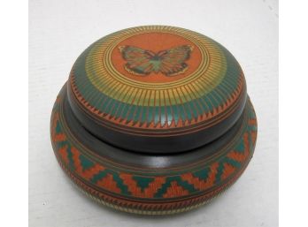 Navajo Covered Butterfly Bowl Signed Alexandra Bitsui And Darell Spinur