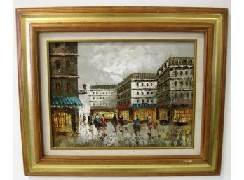 French Impressionist Cityscape With Figures Oil Painting Signed Considine