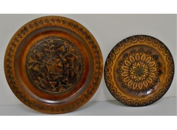 Set Of 2 Wooden Carved Talerz Plates 11.5' And 9' From Poland