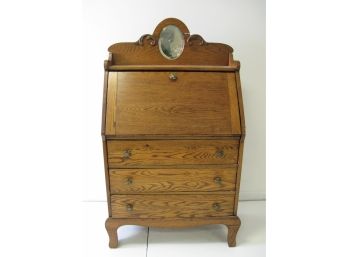 Beautiful Antique Victorian Oak Ladies 3 Drawer Slant Top Desk