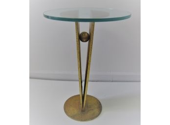 Vintage Mid Century Split Iron Orb Glass Top Telephone Table