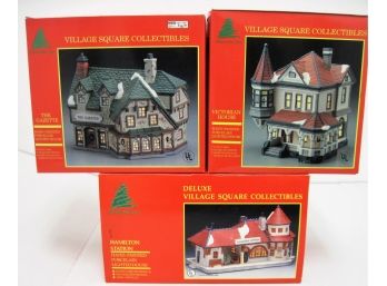 Village Square Collectibles Lot Of 3 Victorian House, The Gazette,Hamilton Station