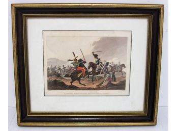 Original 1818 Hand Colored Aquatint A Corporal Of The 115th Dragoons Killing A French Colonel