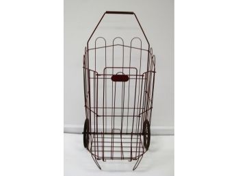 Vintage Folding Shopping Cart In Old Red Paint