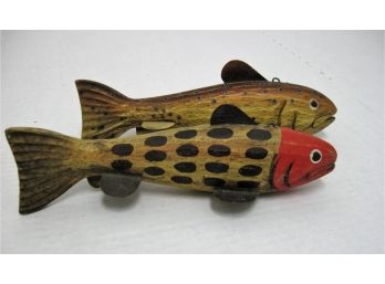 Pair Of Vintage  Hand Painted Wooden Rainbow Trout Decoys