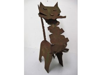 Vintage Mid Century Brutalist Folk Art Iron Cat Sculpture