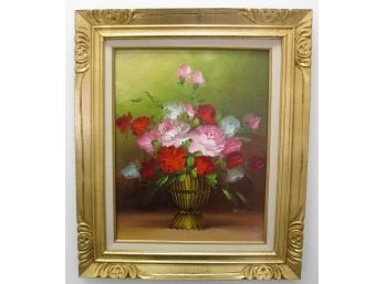 Beautiful Bouquet Of Flowers Still Life  Oil Painting In Carved Frame Signed Gordon