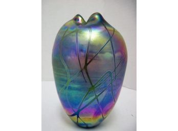 Levay Studio Signed Iridescent Art Glass Bud Vase