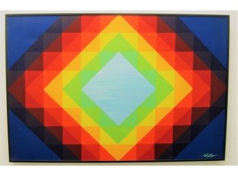 Fantastic Modern Geometric Abstract Painting Signed J Feather