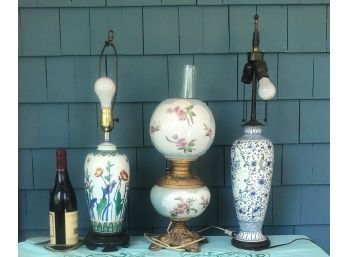 THREE ANTIQUE AND VINTAGE LAMPS