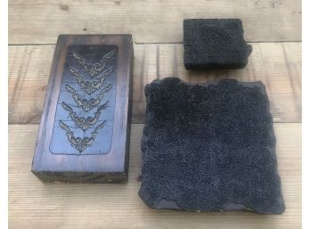 THREE ANTIQUE MOLDS. TWO FOR CLOTH AND ONE FOR FURNITURE