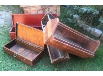 FOUR ANTIQUE TOOL TOTE BOXES OR CHESTS