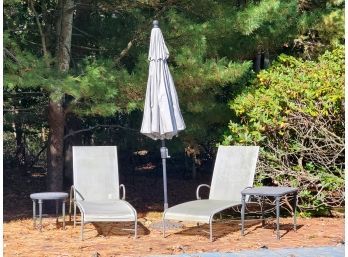 Brown Jordan & Woodard Outdoor Patio Furniture - Loungers, Table, Market Umbrella & Cast Metal Stand