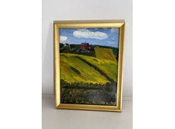 Vintage Watercolor And Acrylic Painting Of Countryside