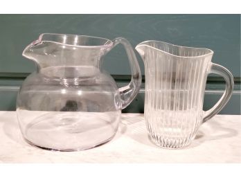 Duo Of Vintage Glass Beverage Pitchers