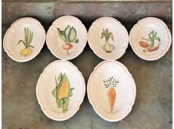 Six Oval Made In Italy For Gardener's Eden Vegetable Themed Bowls