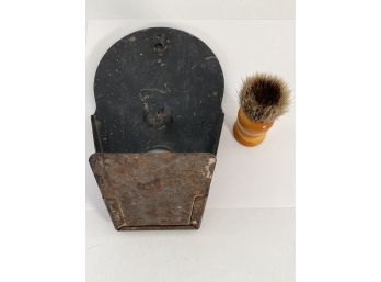 Vintage Retro Butterscotch Culmak SM1 Shaving Brush And Metal Mirror With Brush Holder