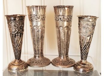 Set Of Four Antique John Millward Banks Silversmiths JMB Small Monogrammed Sterling Silver Fluted Bud Bases