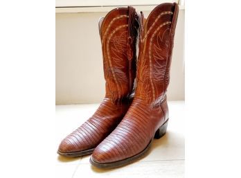 Great Pair Vintage Lucchese Women's Size 7B Brown Lizard Foot & Leather Cowboy Boots