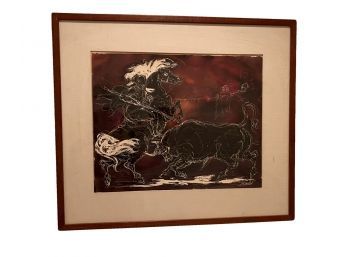 Charles Burdick Signed,  Ink & Watercolor Bull Painting