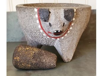 Fun Whimsical Stone Mortar & Pestle With Cute Painted Goat Face