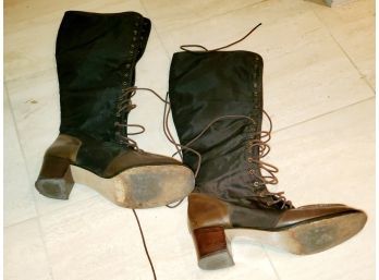 Vintage Retro Pair Of Ladies Made In Spain Size 5.5 Tall Lace Up Leather Soled Boots