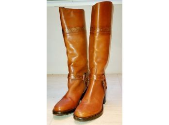 Sartore Paris Ladies Pair Of Brown Leather Tall Boots - Made In Italy - Size 8.5