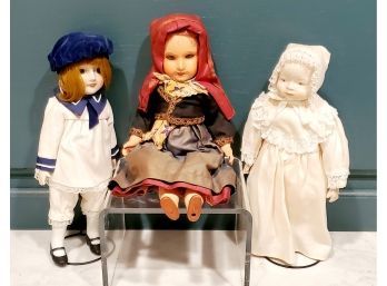 Trio Of Vintage & Antique Porcelain Bisque & Composition Baby Dolls