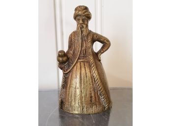 Vintage Brass Figural Bearded Man Smoking A Hookah Pipe Bell