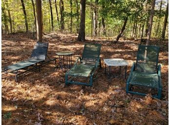 Vintage Set Of Outdoor Patio Furniture - Strappy & Sling Loungers & Table