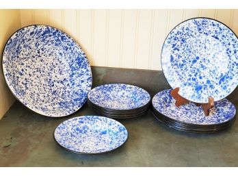 Set Of Cobalt Blue Enamelware Casual Dinnerware