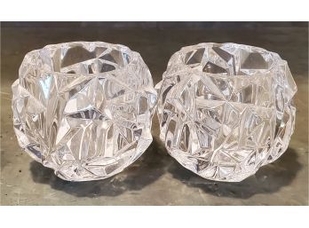 Pretty Pair Of Tiffany & Co. Crystal Votive / Tealight Candle Holders