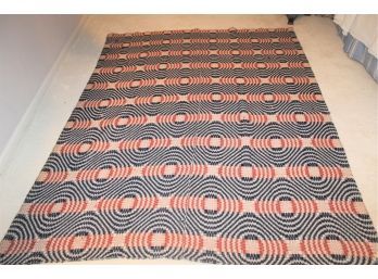 Antique19th Century Reversible Wool Coverlet Red, White & Blue Geometric Jacquard Weave