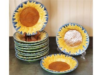 Whimsical Set Of Twelve Pottery Barn Sunflower Bowls