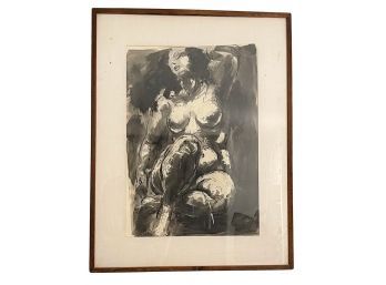 Charles Burdick Signed,  Ink & Watercolor Nude Painting