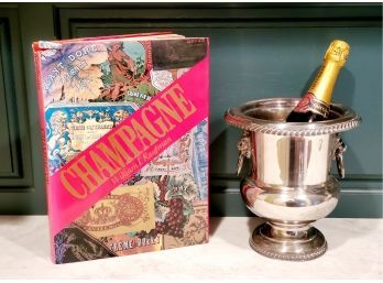 Handsome Sheffield Silver Co EPC Silver Plate Champagne Wine Chiller Bucket & Coffee Table Champagne Book