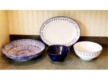 Grouping Of Pottery & Ceramic Kitchen & Dining Bowls & Platters Including Artist Signed Deruta Italy