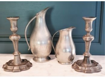 Vintage Pewter - Candlestick Holders & MCM Jeka Tiel Holland, Boardman Pitchers