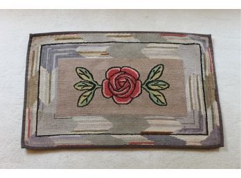 Vintage Hand Knotted Small Area Rug With Lovely Rose Motif