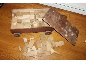 Vintage Rolling Cart Filled With Toy Building Blocks