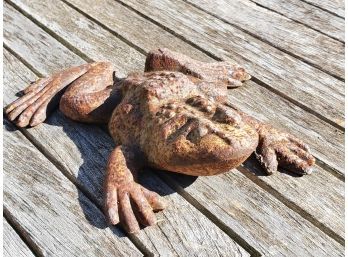 Cute Rusty Cast Metal Garden Frog Statuary