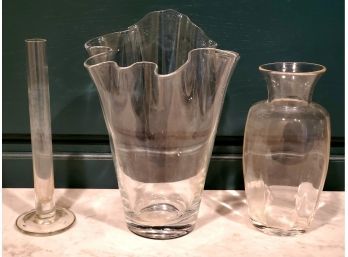 Trio Of Assorted Blown Glass Flower Vases