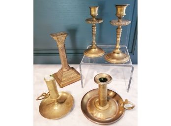 Assorted Of Antique & Vintage Brass Candlestick Holders