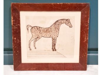 Wonderful Framed Antique Horse Etching Wall Art