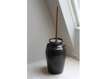 Antique Salt Glazed Butter Churn With Applied Handles