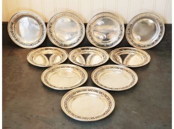 Set Of 10 Antique Matthews Company Sterling Silver 6.5 Inch Pierced Bread Plates-30.445 Ozt